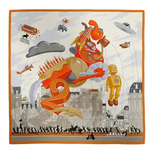 HERMES Cruise Mulberry Silk Scarves Women's Ripe Orange