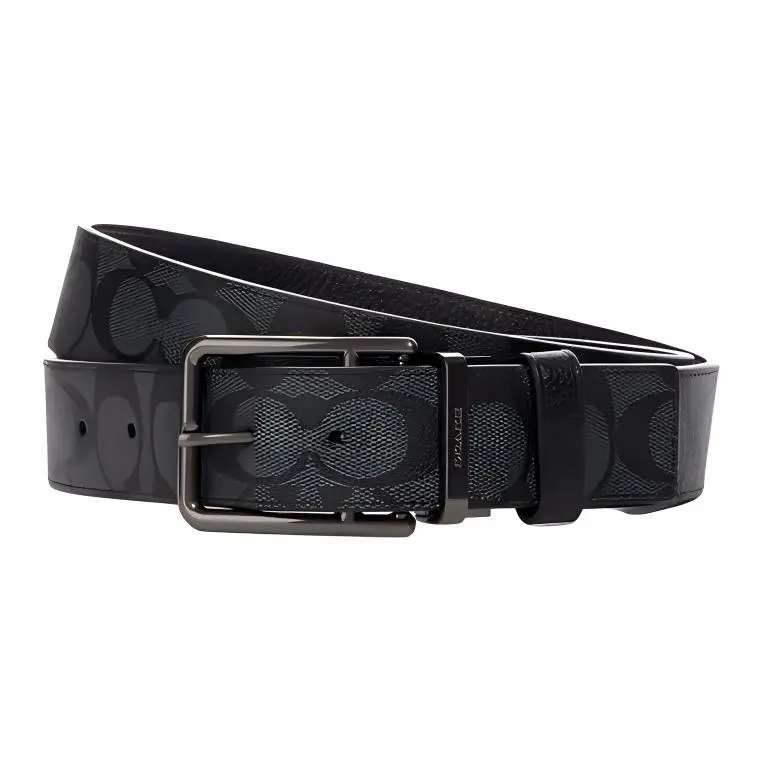 COACH Leather Belts Men's Black/Black Gray Width 3.8cm