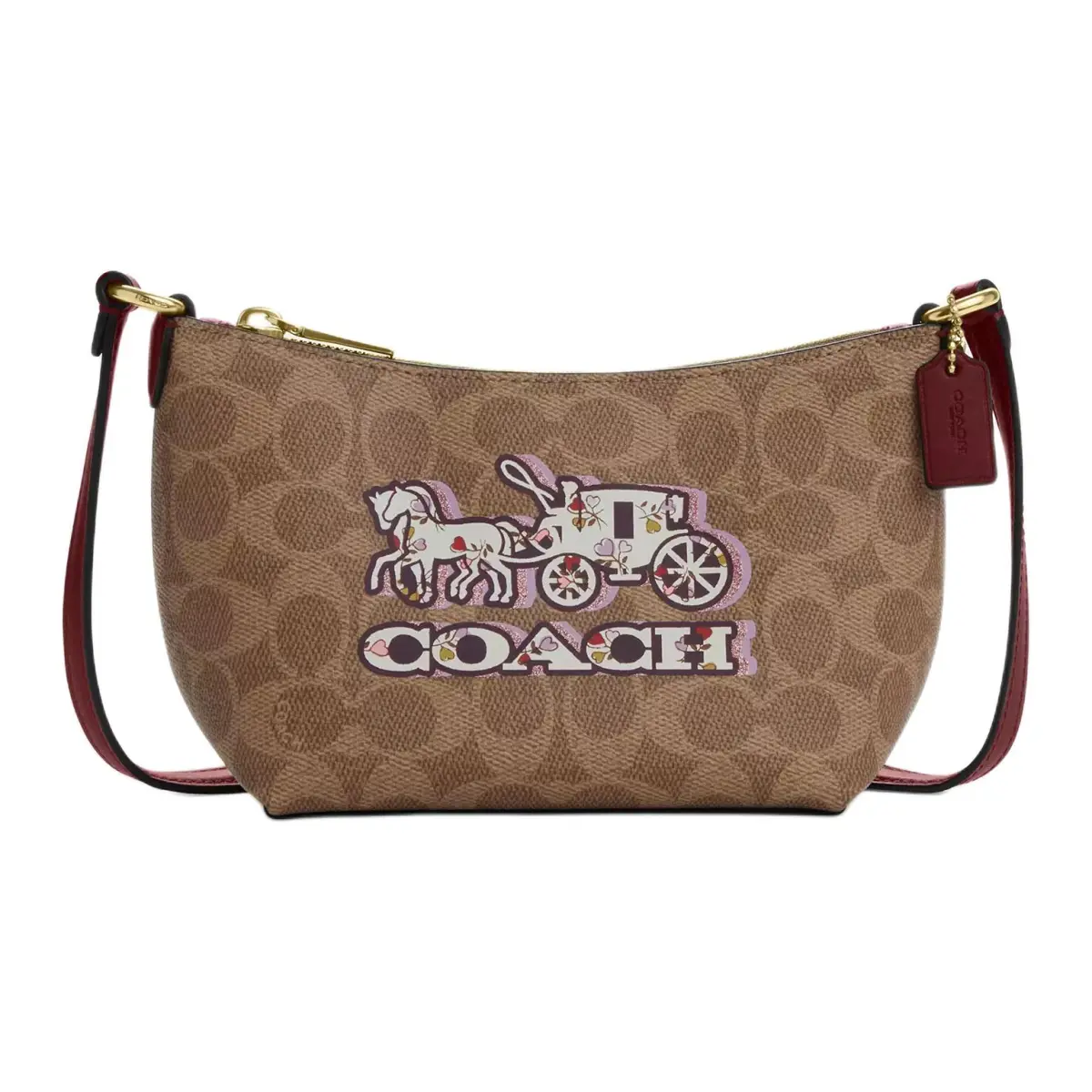 COACH Zip Top CrossbodySignature Signature Coated Canvas Crossbody Bag, Shoulder Bag Mini Women's Tan