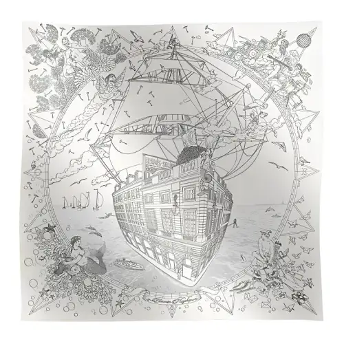 HERMES Silk Scarves Unisex Gray