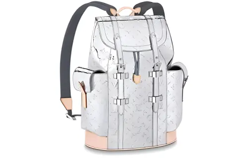 LOUIS VUITTON Cowhide Patchwork Canvas Backpack Men's Silver
