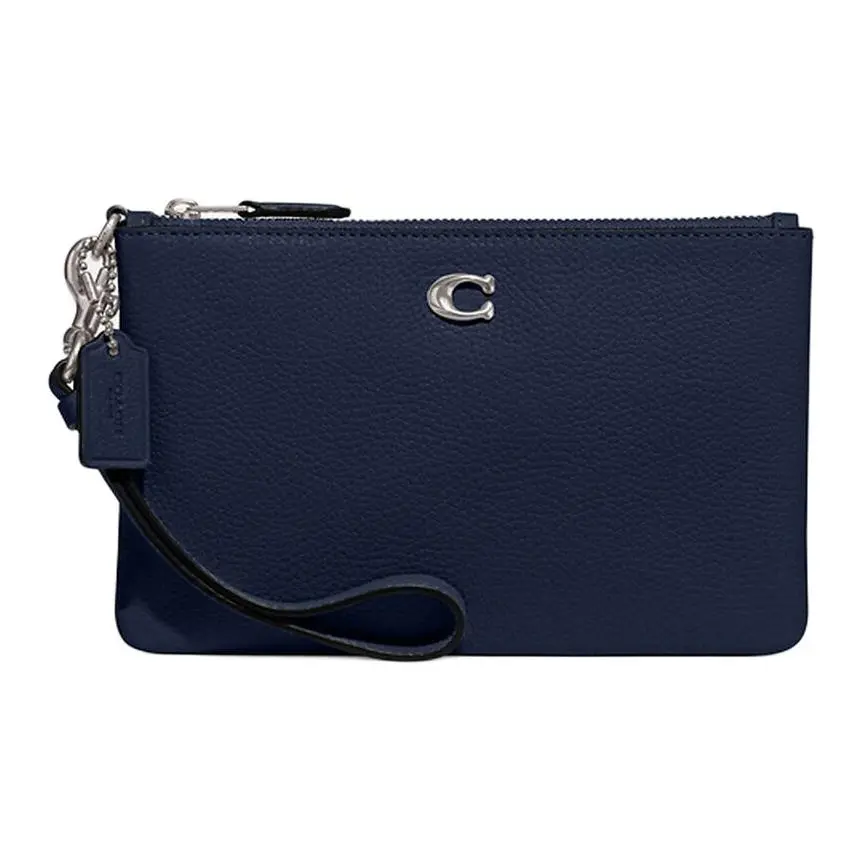 COACH Wristlet Leather Clutches Small Women's Dark Blue