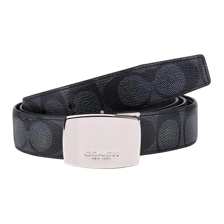 COACH PVC Polyvinyl Chloride Leather Belts Men's Black Width 3cm