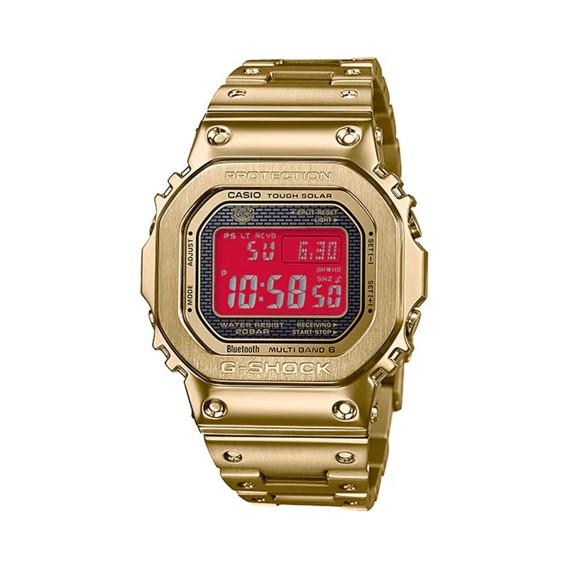 CASIO Custom Collection GMW B5000GD 9A Solar Movement Metal Strap Watch Unisex Red Watch Dial