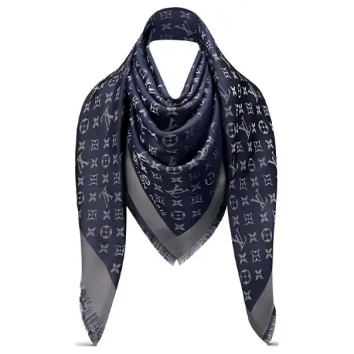LOUIS VUITTON Monogram Shine Silk Shawls Women's Night Blue