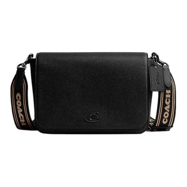 COACH Cross Grain Leather With Canvas Messenger Bag, Crossbody Bag, Shoulder Bag Medium Women's Black