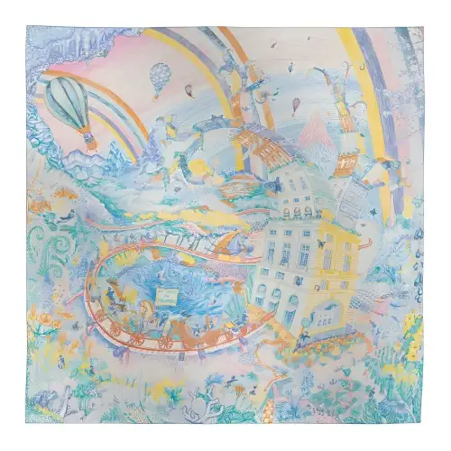 HERMES Silk Scarves Women's Electric Blue/Slate Gray/White