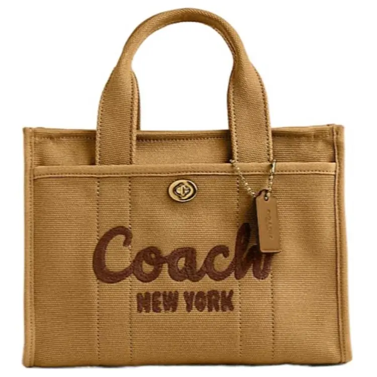 COACH Cargo Canvas With Satin Tote Bag, Shopping Bag, Shoulder Bag, Crossbody Bag, Handbag Women's Ginger Yellow