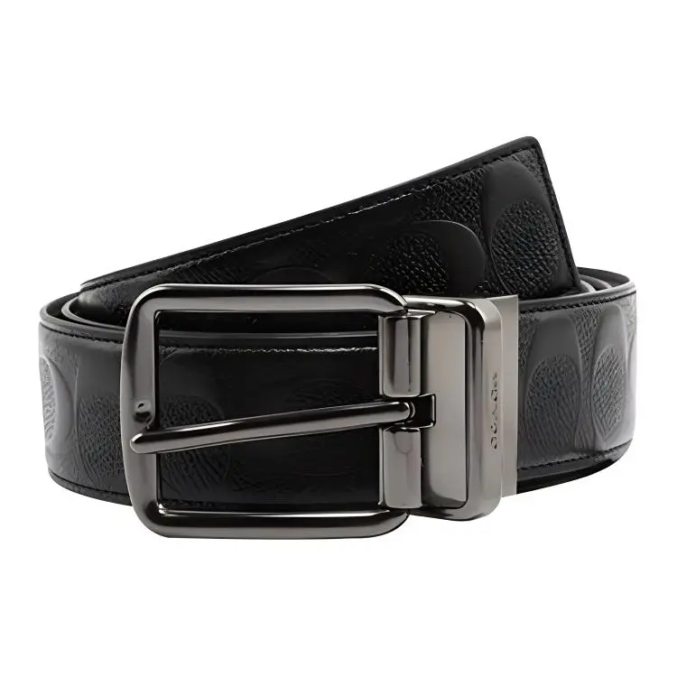 COACH Men's Wide Harness Cut To Size Reversible Signature Leather Belt Black