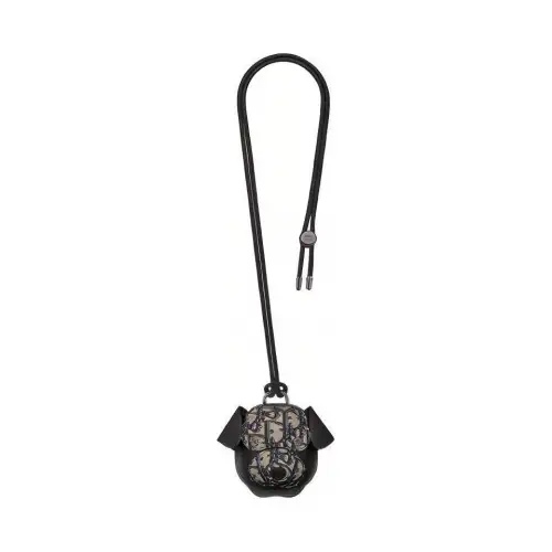 DIOR Bobby Oblique Jacquard With Grain Cow Leather Earphone Case Men's Beige & Black
