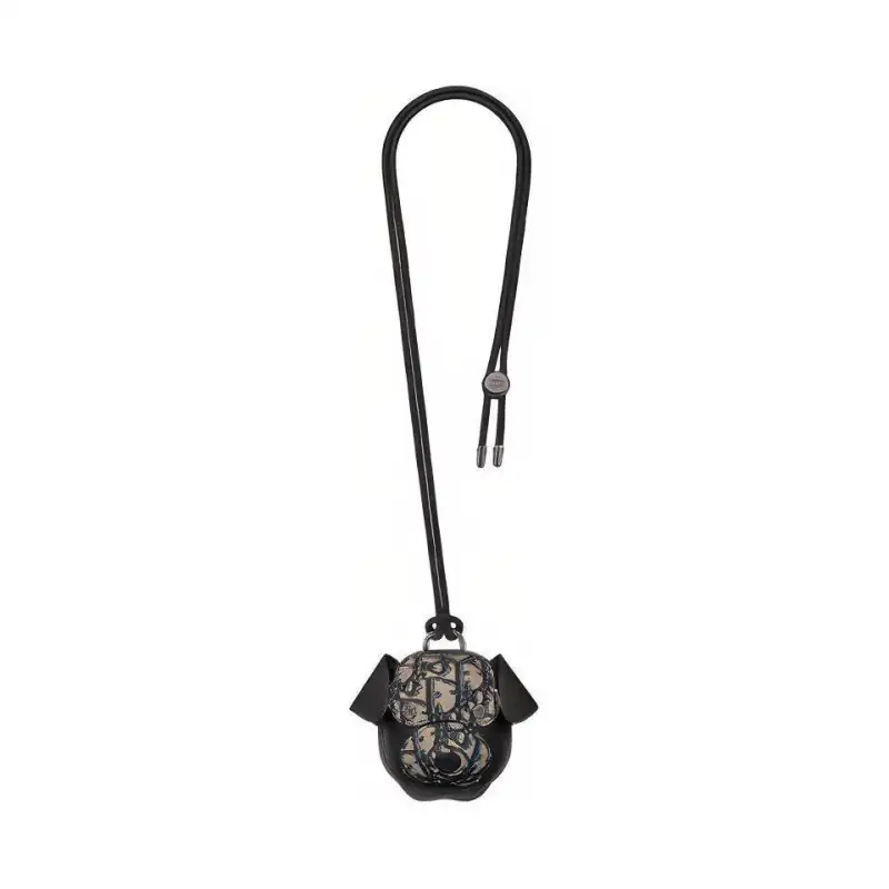 DIOR Bobby Oblique Jacquard With Grain Cow Leather Earphone Case Men's Beige & Black