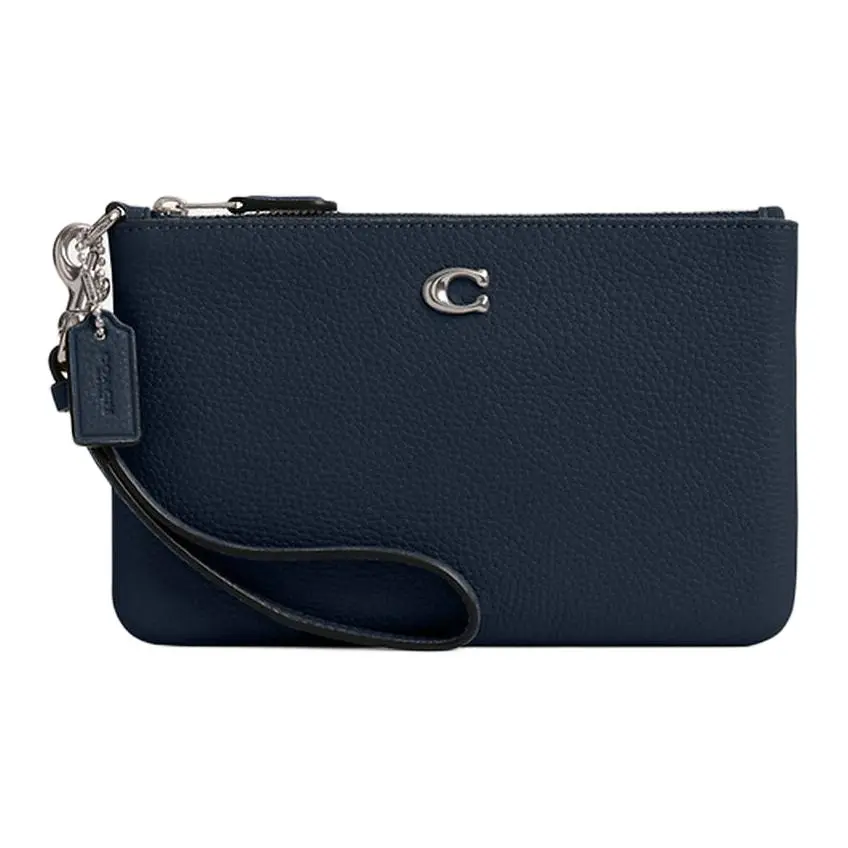 COACH Wristlet Leather Clutches Women's Navy Blue