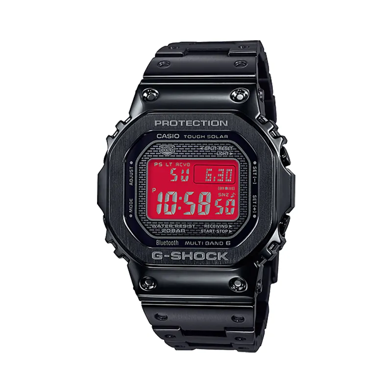 CASIO Custom Collection GMW B5000GD 1A Solar Movement Metal Strap Watch Unisex Red Watch Dial