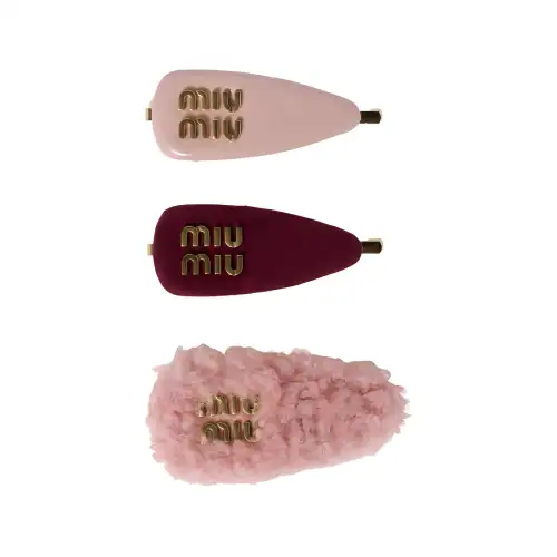 MIU MIU Suede Leather Hair Clips Women's Red