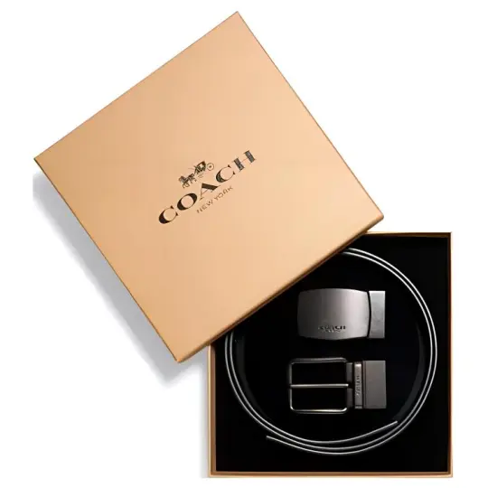 COACH Coated Canvas With Calfskin Belts Men's Gray/Black Width 3.8cm
