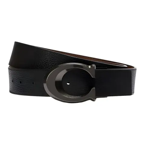 COACH Cow Leather, Alloy Leather Belts Men's Black Width 3.5cm