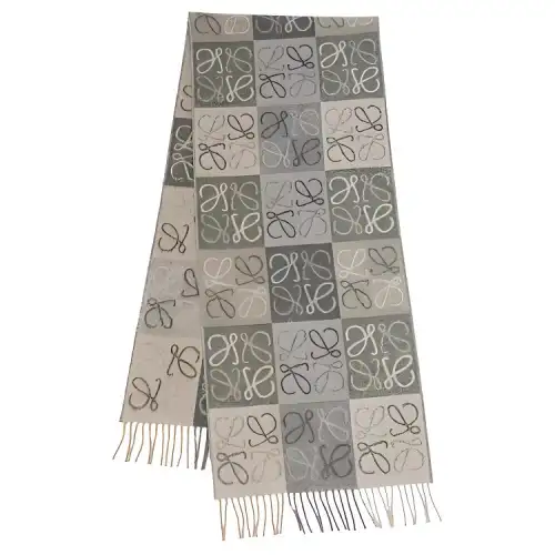 LOEWE Wool Cashmere Knit Scarves Unisex Coffee