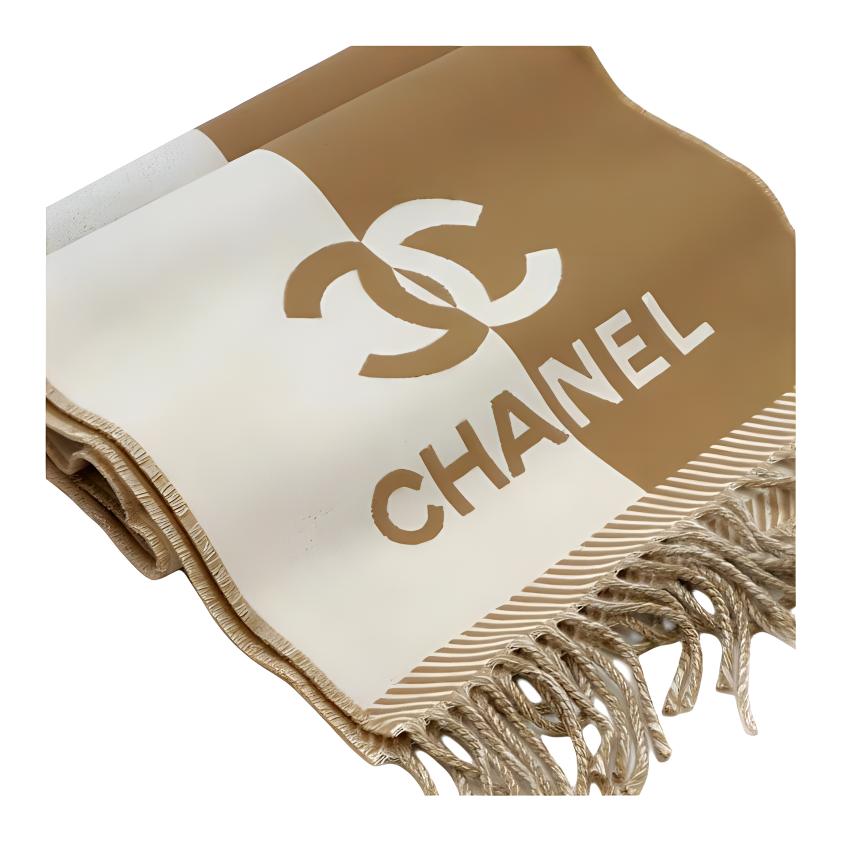 Женский шарф Chanel Wool Logo (коричневый) — фото 3