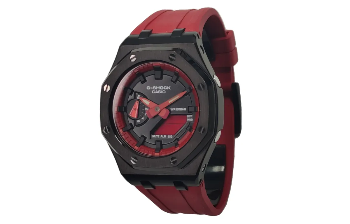 CASIO Custom Collection Electronic Movement Fluoroelastomer Strap Watch Men's Watches Red Watch Dial