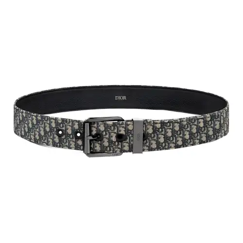 DIOR Metal Leather Belts Men's Black Width 3.5CM