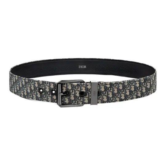 DIOR Metal Leather Belts Men's Black Width 3.5CM