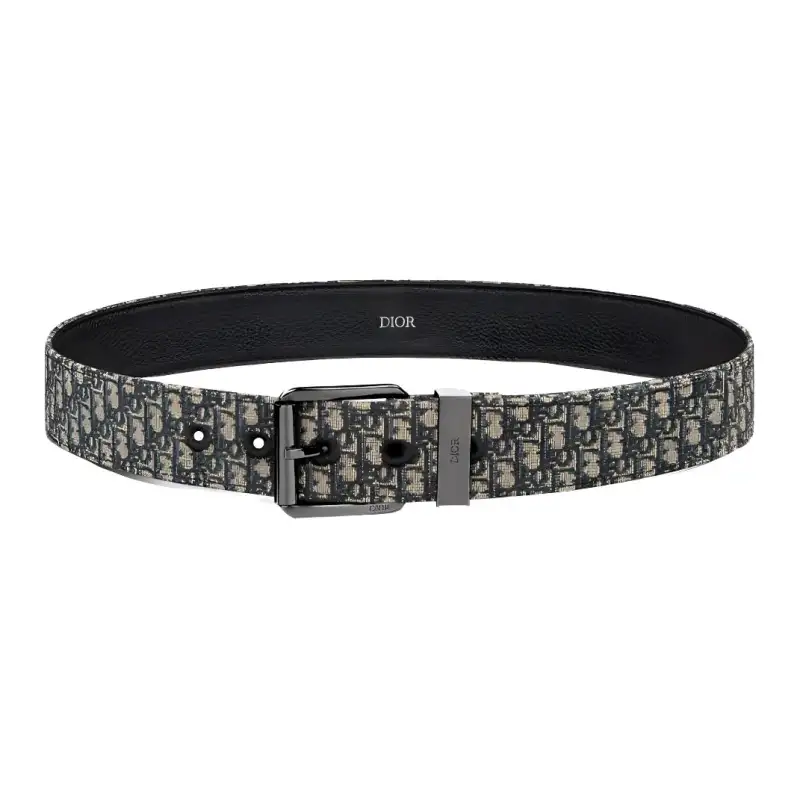 DIOR Metal Leather Belts Men's Black Width 3.5CM