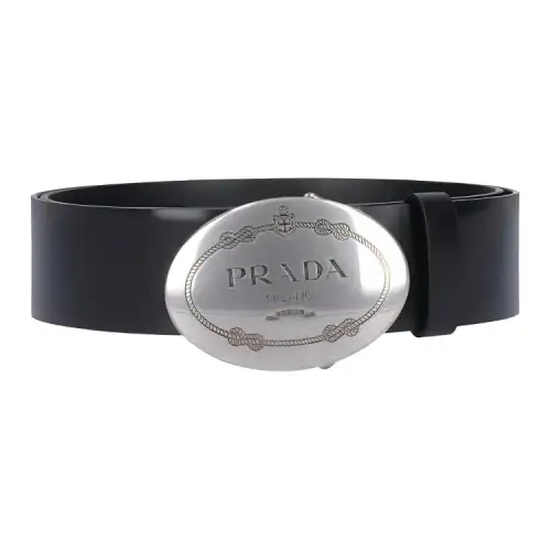PRADA Minimalist Style Leather Belts Men's Black Width 4cm