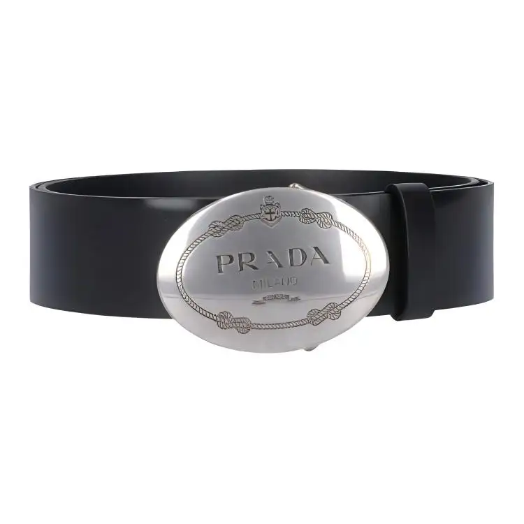 PRADA Minimalist Style Leather Belts Men's Black Width 4cm