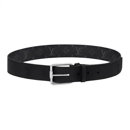 LOUIS VUITTON Metal Leather Coated Canvas Leather Belts Men's Black Width 4cm