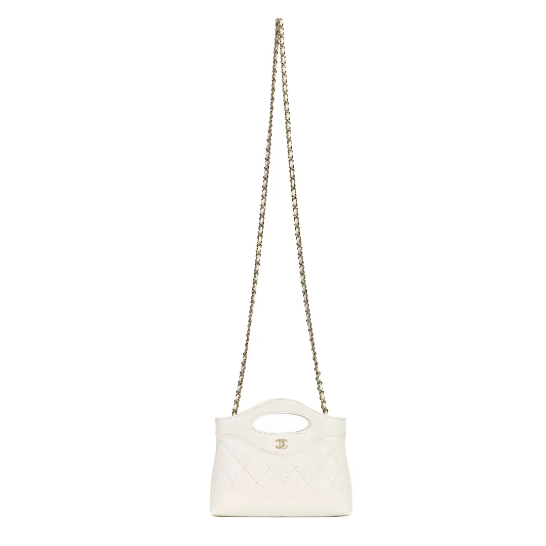 CHANEL Sheepskin Material Gold Metal Handbag, Shoulder Bag, Crossbody Bag Women's White