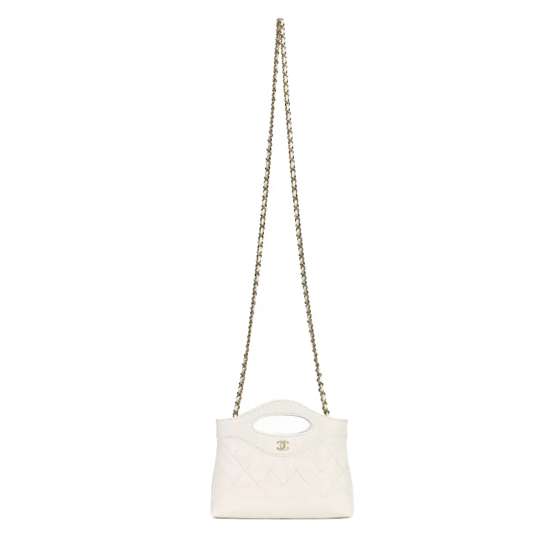 CHANEL 31Bag Sheepskin Material Gold Metal Handbag, Crossbody Bag Women's White
