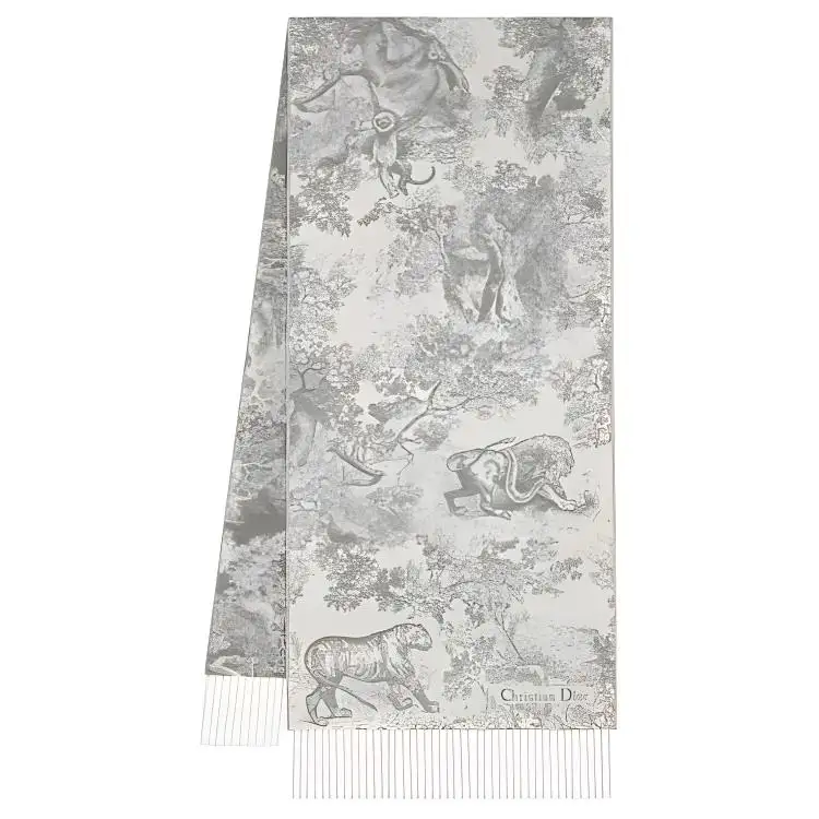 DIOR Wool Cashmere Knit Scarves Women's Gray