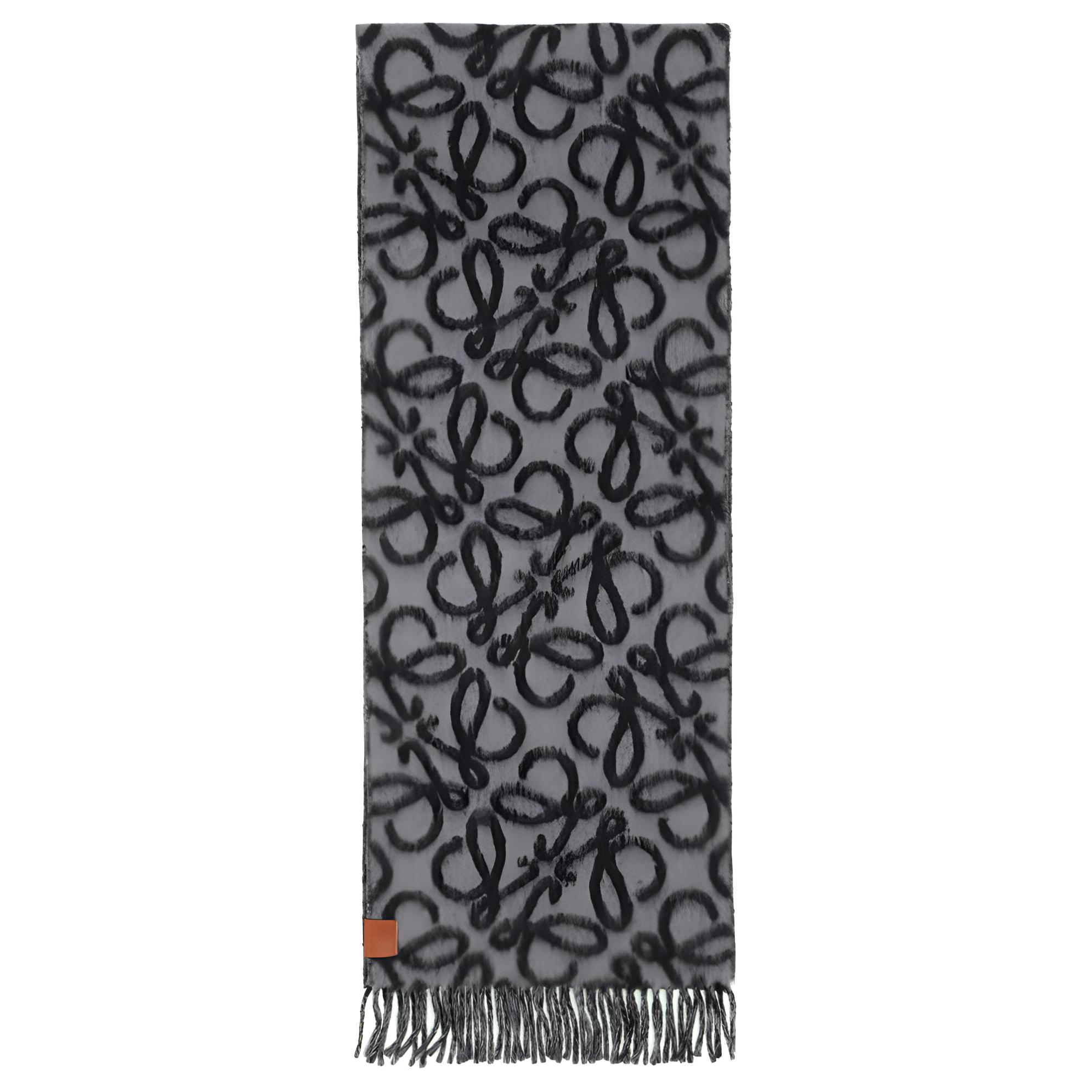 LOEWE Wool Alpaca Calfskin Knit Scarves Women's Gray