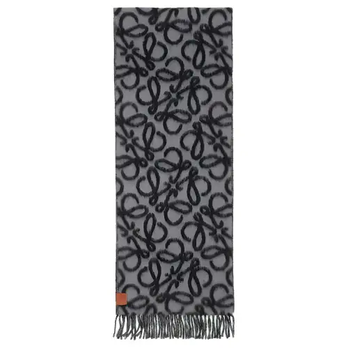 LOEWE Wool Alpaca Calfskin Knit Scarves Women's Gray