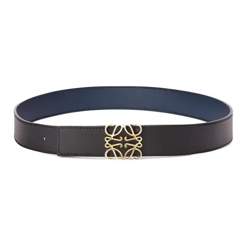 LOEWE Minimalist Style Cow Leather Belts Men's Black/Blue Width 3.5cm