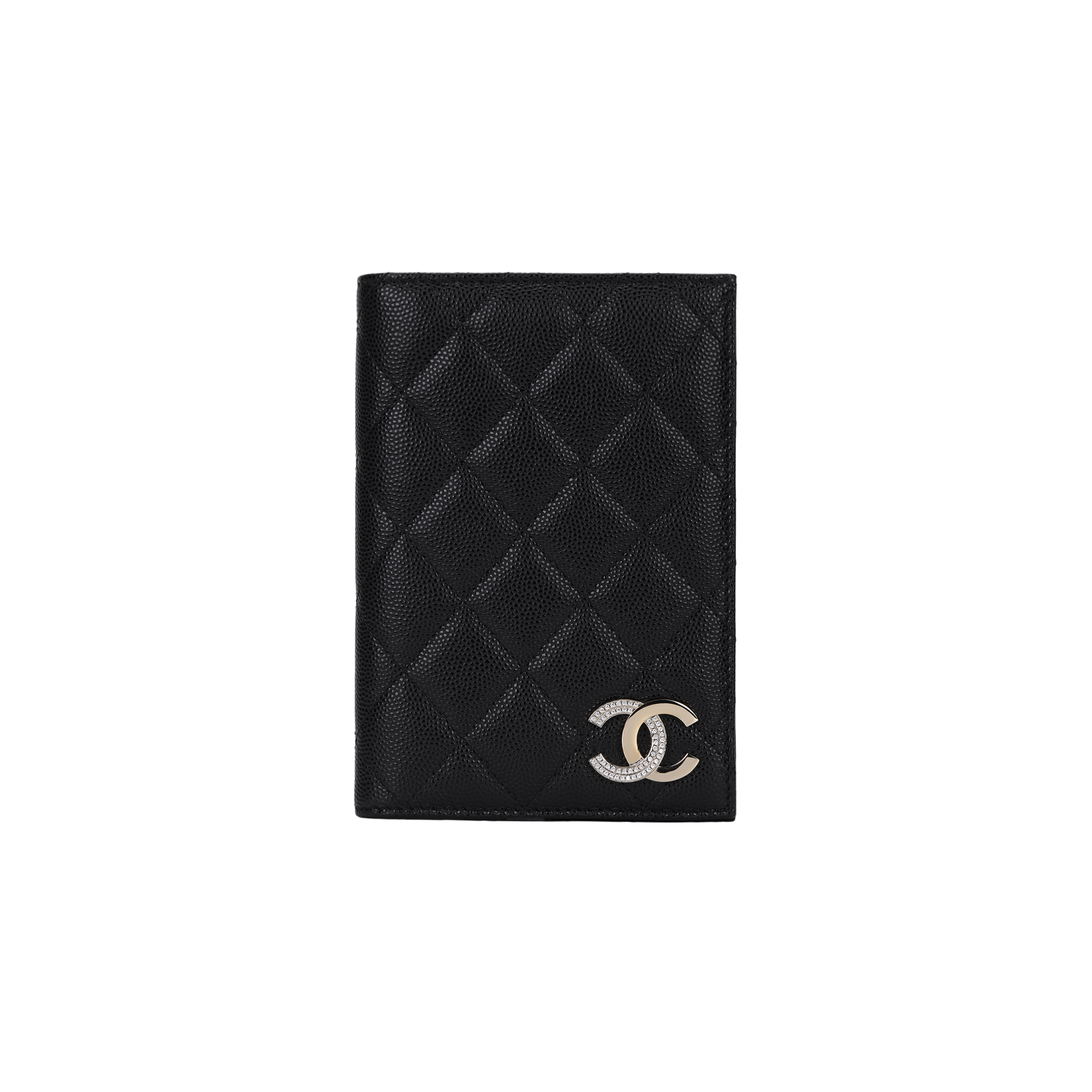 CHANEL Chanel, foldable leather passport case with diamond pattern, wallet, black card holder, with your logo imprint