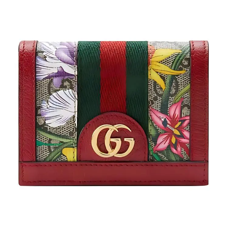 GUCCI Ophidia Canvas With Leather Wallet, Card Holder Women's Ebony/Red/Multicolor