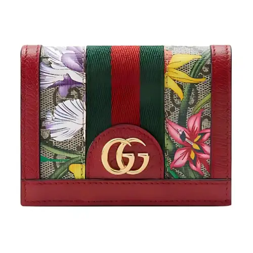 GUCCI Ophidia Canvas With Leather Wallet, Card Holder Women's Ebony/Red/Multicolor