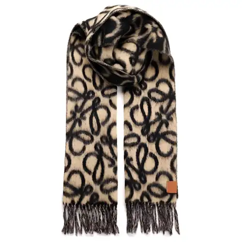 LOEWE Wool Alpaca Polyamide Knit Scarves Women's Brown