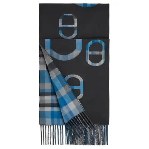 HERMES Cashmere Knit Scarves Unisex Black/Blue