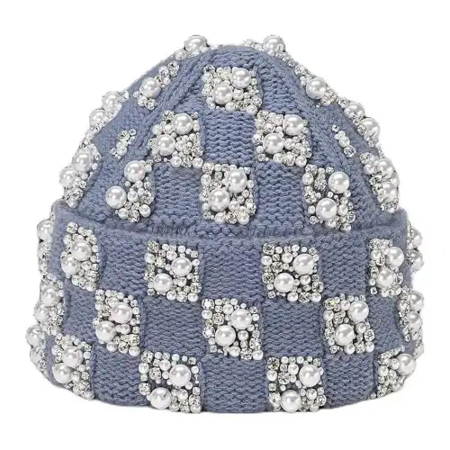 LOUIS VUITTON Wool, Glass Pearl, Rhinestone Beanies Men's Light Blue