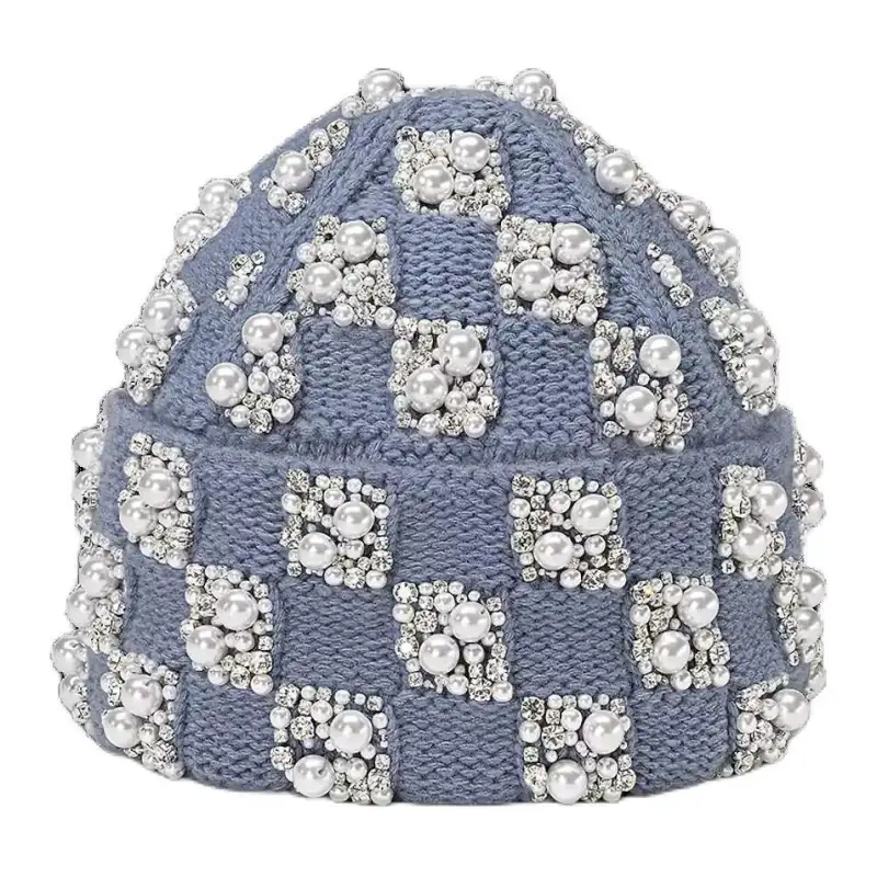 LOUIS VUITTON Wool, Glass Pearl, Rhinestone Beanies Men's Light Blue