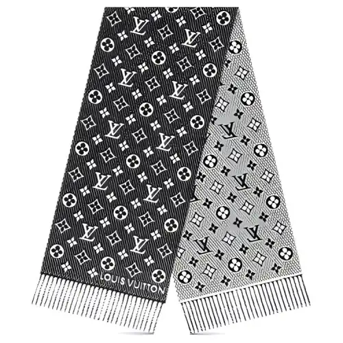 LOUIS VUITTON Cashmere Silk Knit Scarves Unisex Gray