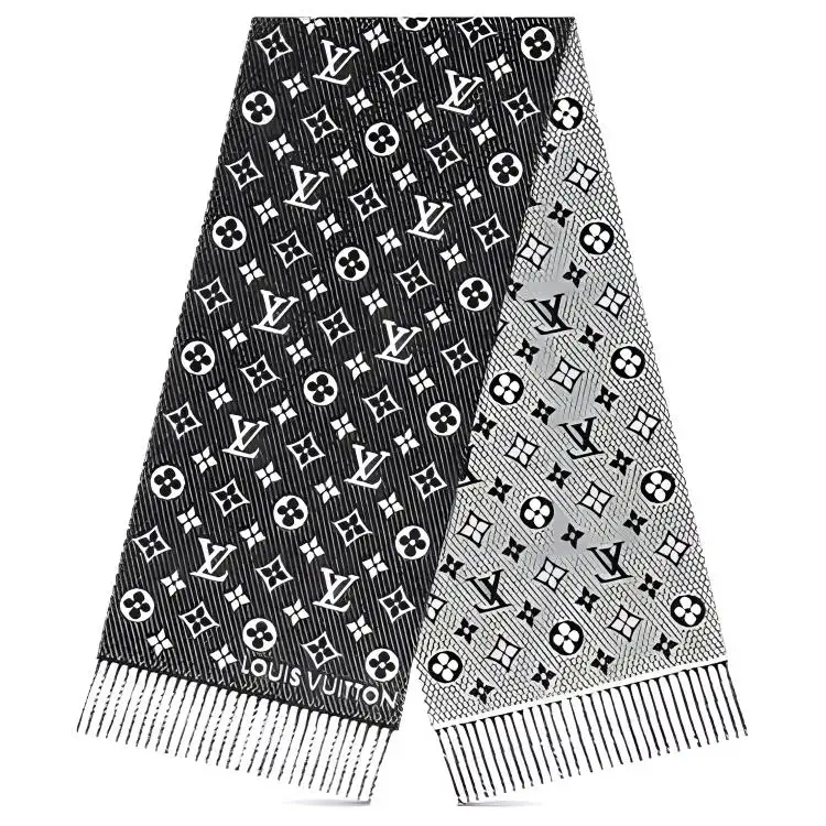 LOUIS VUITTON Cashmere Silk Knit Scarves Unisex Gray