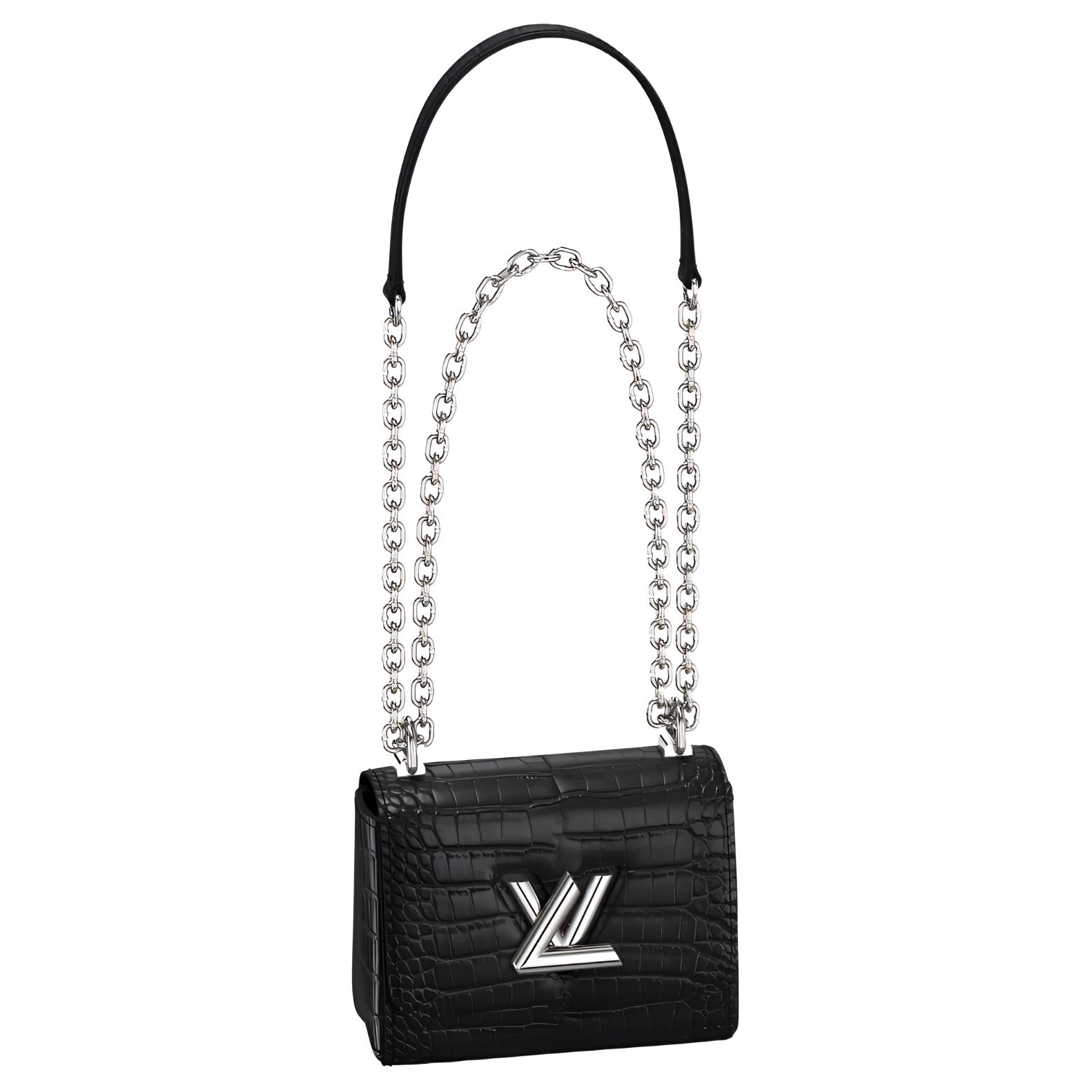 LOUIS VUITTON Adjustable removable straps, shoulder bag, small matte one-shoulder bag, chain bag, crocodile