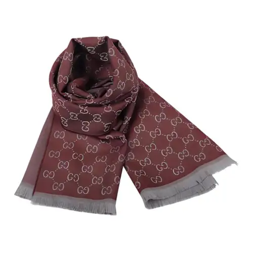 GUCCI Wool Knit Scarves Unisex Dark Red