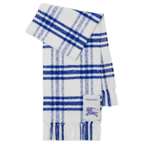 Burberry Logo Patch Checked Frienged-Edge Scarf