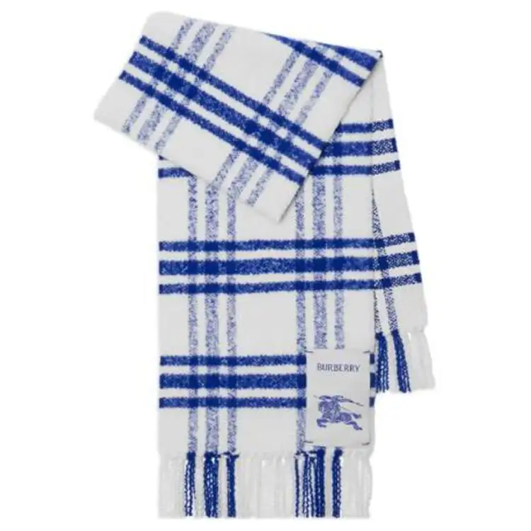Burberry Logo Patch Checked Frienged-Edge Scarf