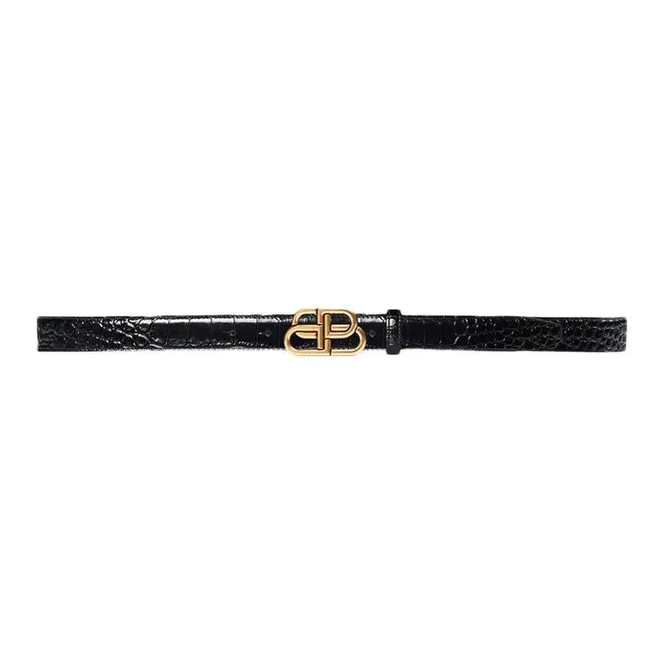 Balenciaga Calfskin Leather Belts Women's Black Width 3cm