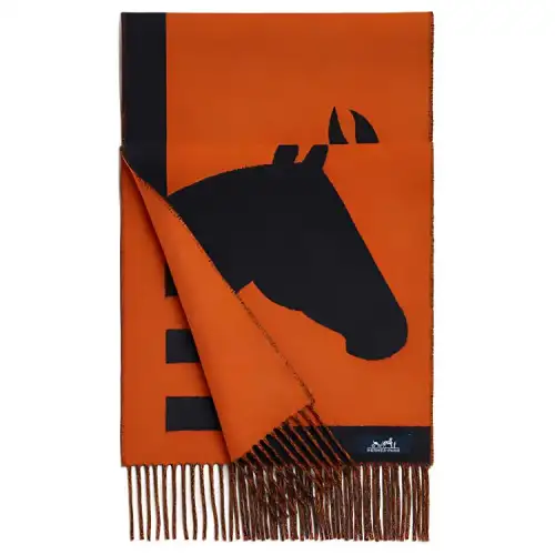 HERMES Cashmere Knit Scarves Unisex Orange